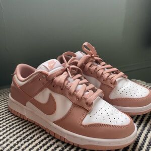 Nike Pink and White Dunk Low Sneakers